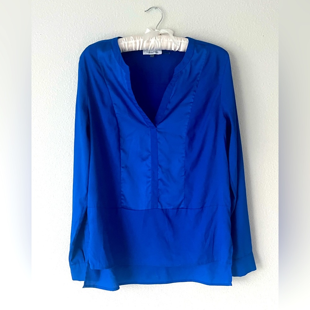 || CALVIN KLEIN LONG SLEEVE BLOUSE || COBALT BLUE TUNIC || GREEK ||